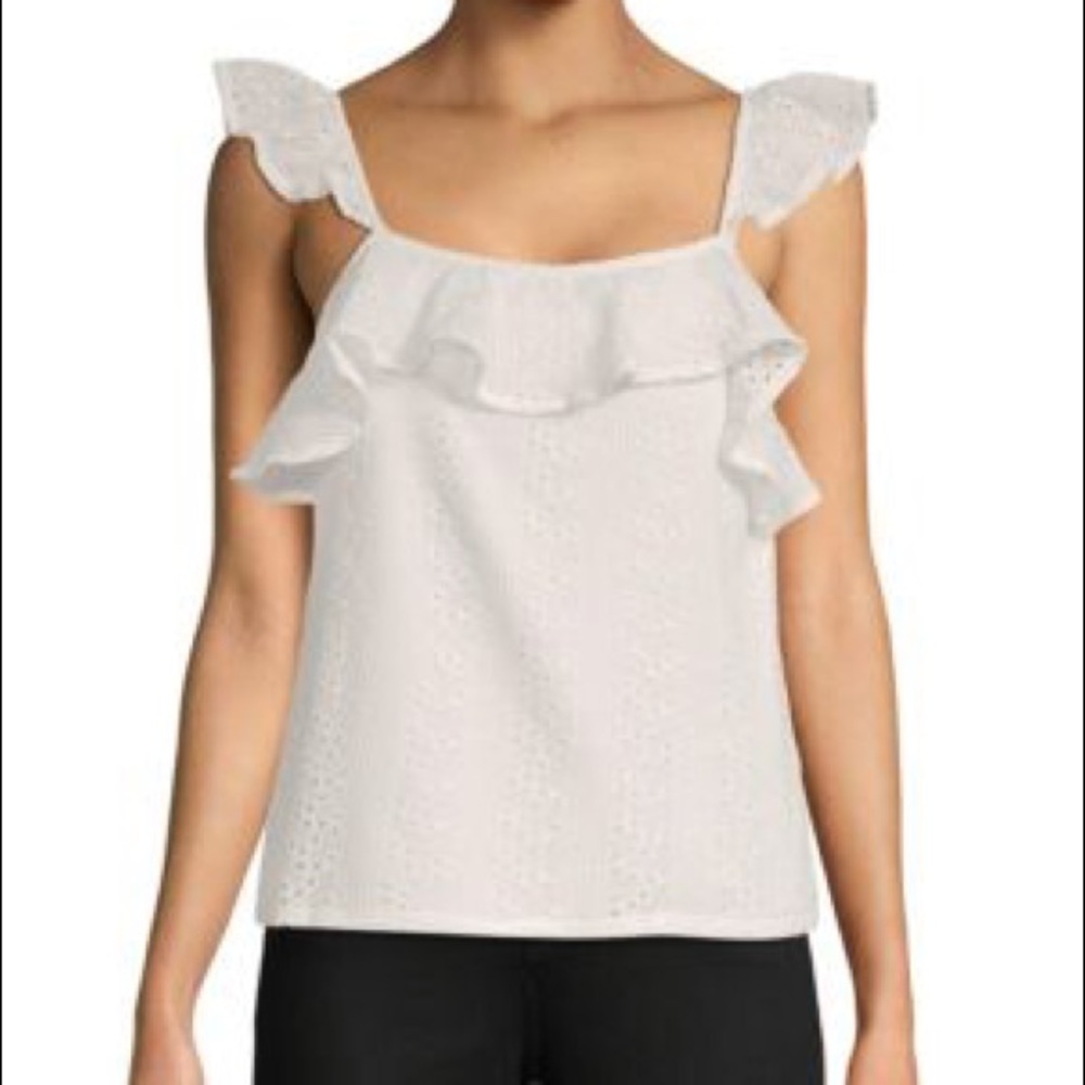 J.O.A. White Ruffled Eyelet Top